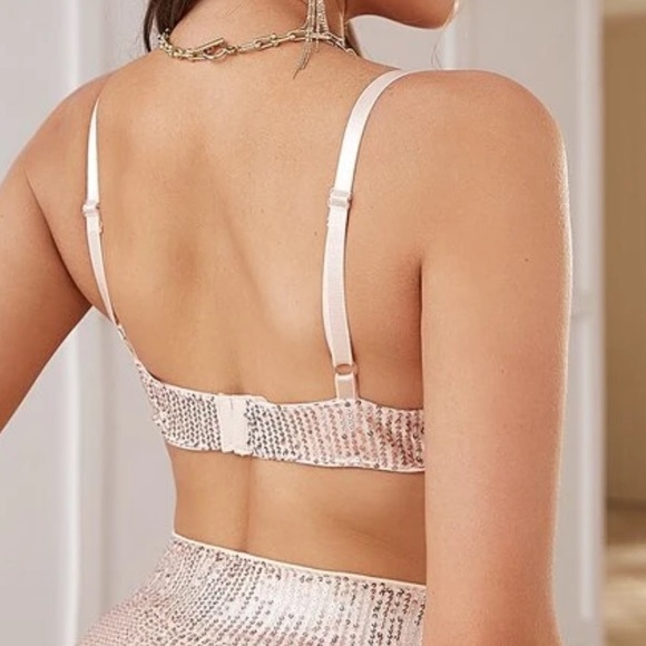 NWT SHEIN Champagne Sequin Triangle Bralette Top - Picture 2 of 6